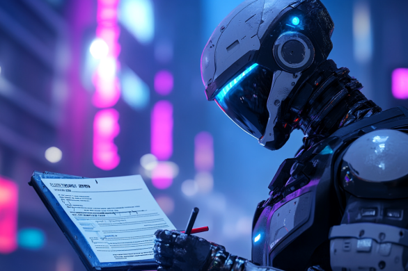 android robot police officer writing a citation,